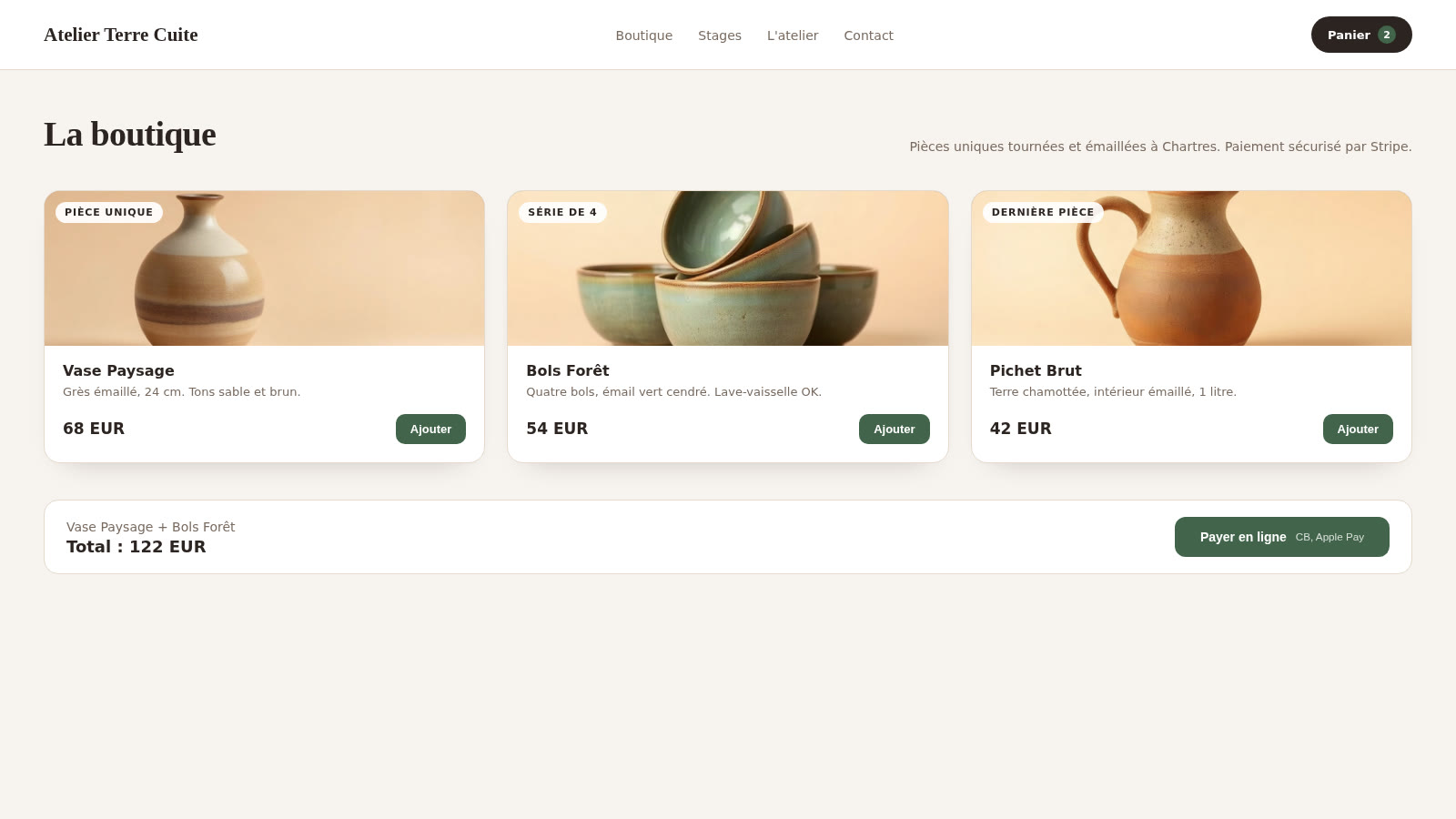 Exemple de boutique en ligne pour un artisan