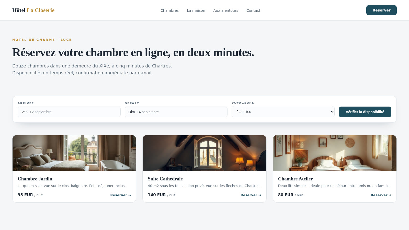 Exemple de site avec réservation en ligne pour un hôtel