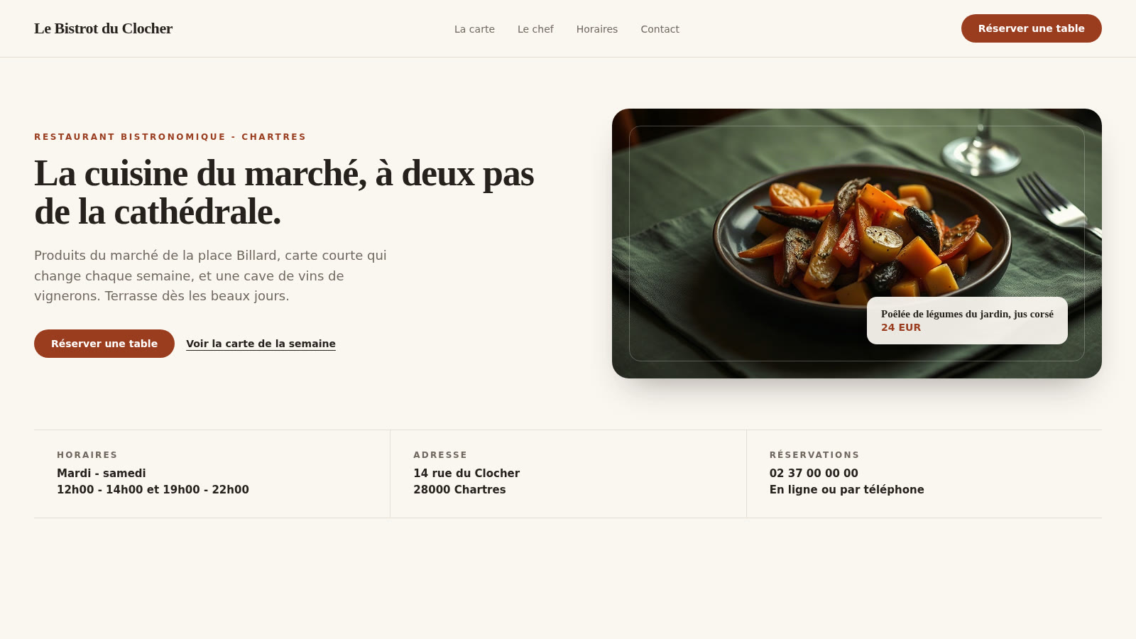 Exemple de site vitrine pour un restaurant